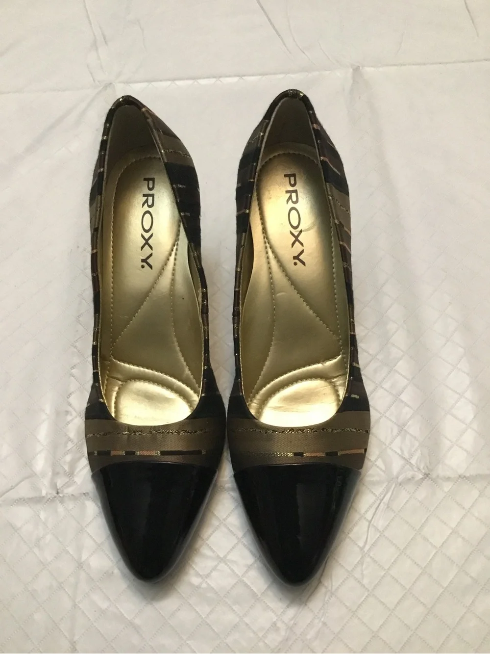 Proxy Black Brown Pointed Toe Pumps Gold Insole Size 6.5